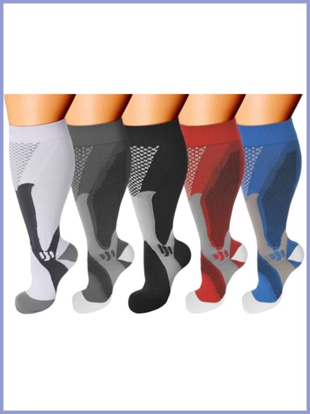 Wide Calf Compression Socks Knee High Support 5 Pairs Nylon